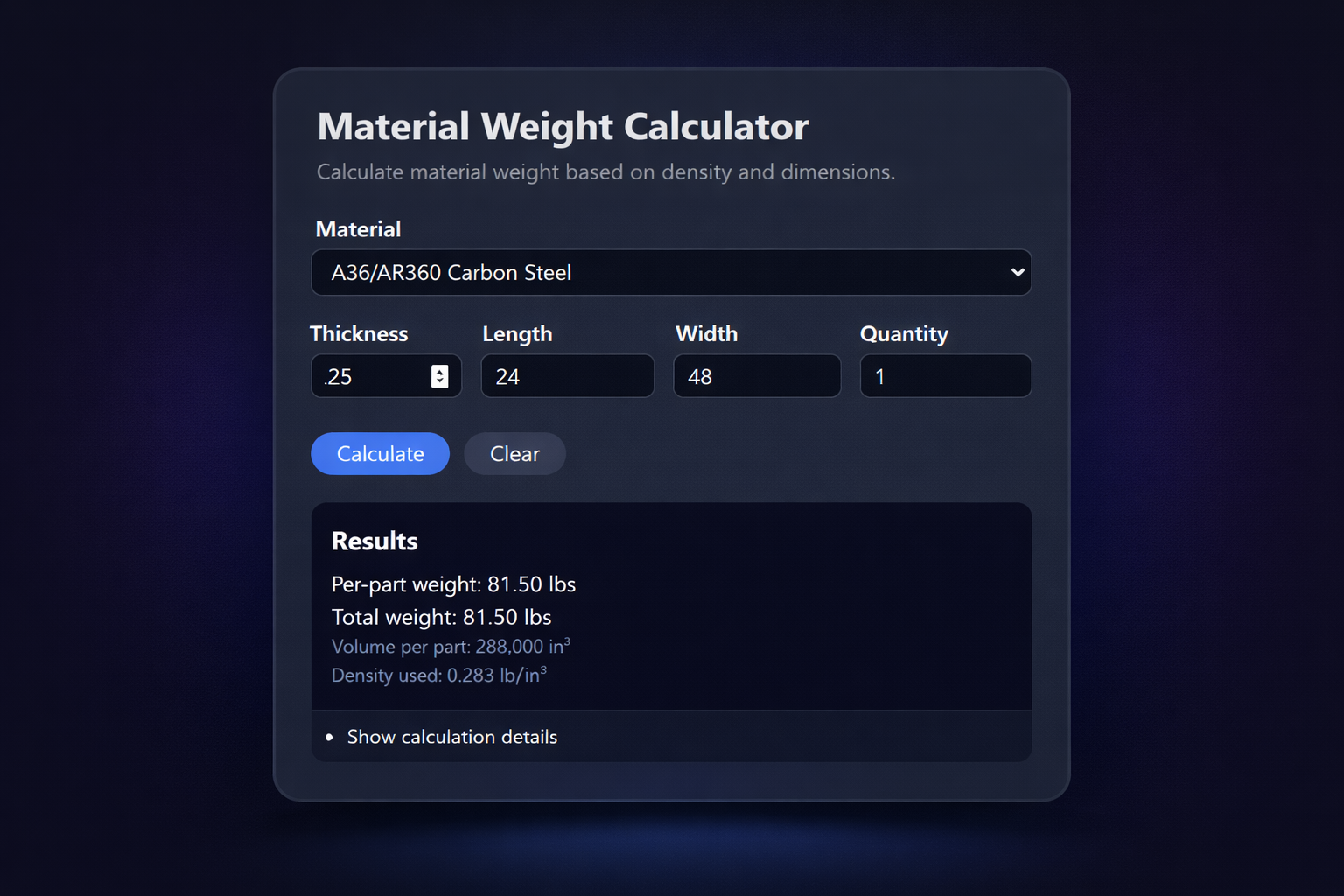 Material Weight Calculator